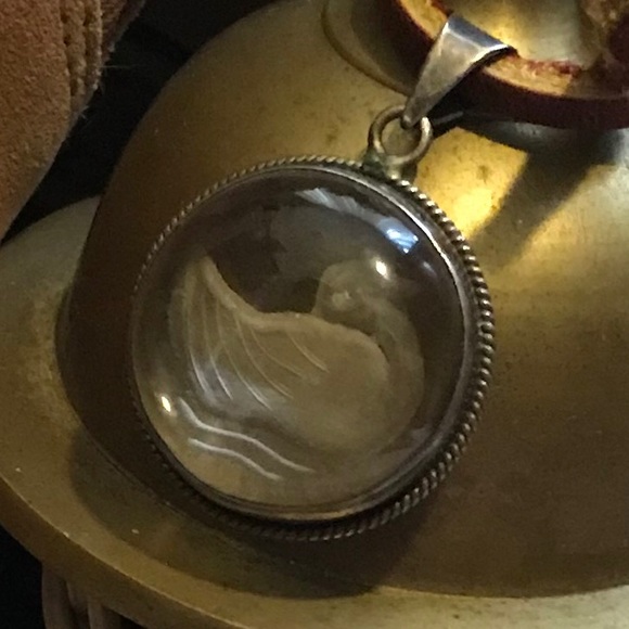 Vintage Sterling Etched Quartz Crystal Pendant - Picture 4 of 4